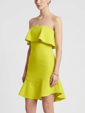 A.L.C. Chartreuse Strapless Ruffle Mini Dress Built-in Corset Size 2